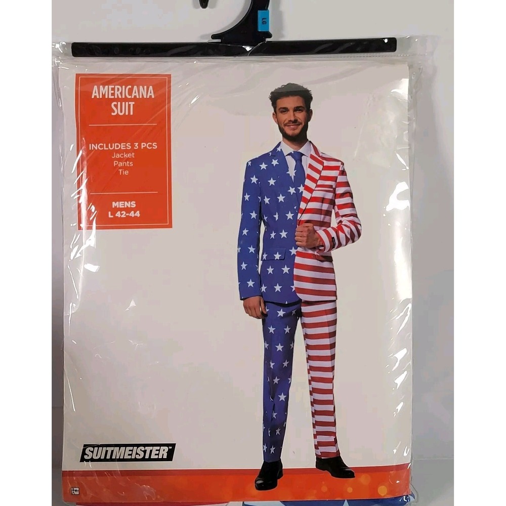 3 Piece United States America Flag Red White Blue Suit Costume Mens L 42-44 - Picture 4 of 8